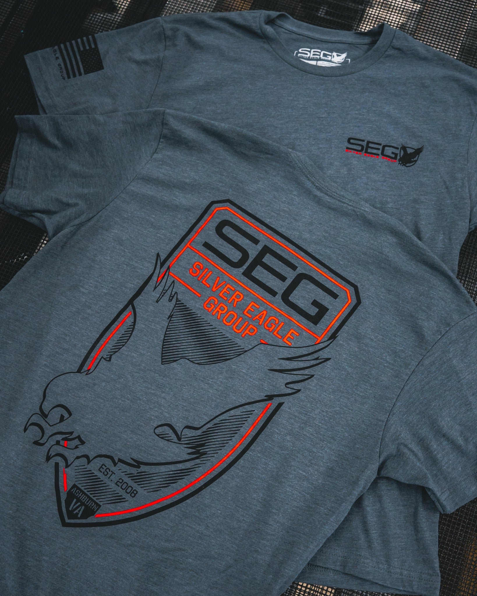 Custom screen printed grey t-shirt with Silver Eagle Group logo and tactical design by Rogue Lab in Winnipeg, Manitoba