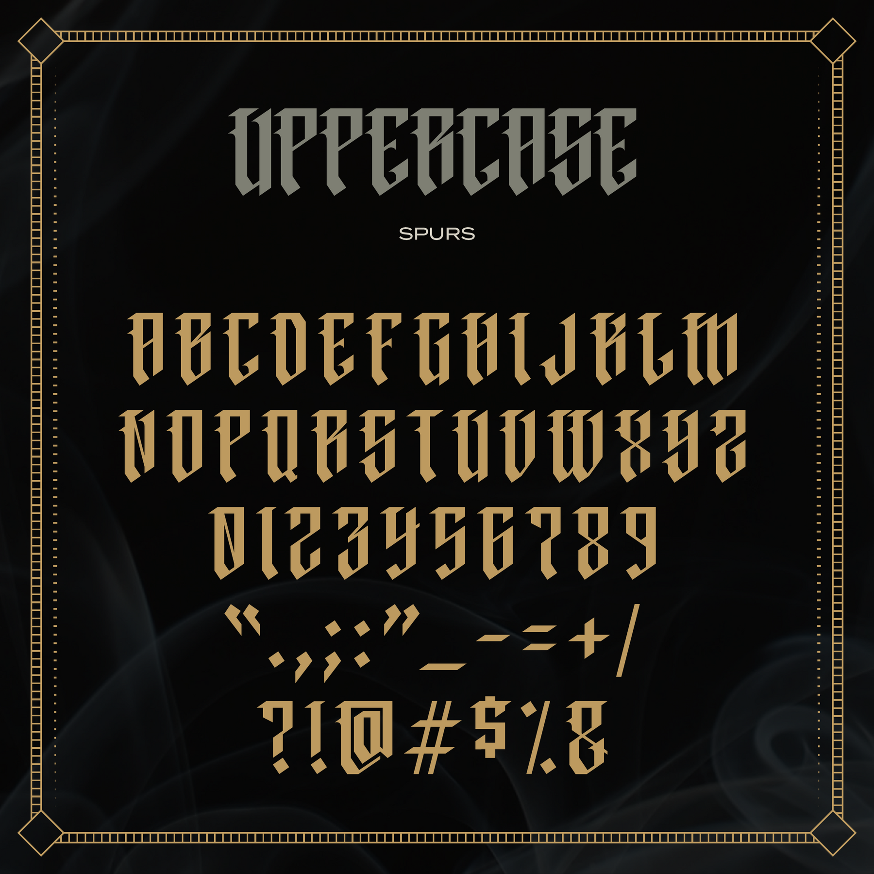 Omerta Display font Uppercase letters include spurs.
